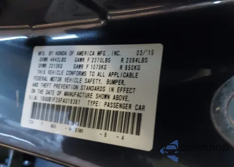 2015 Acura Tlx z USA, uszkodzony, nr VIN 19UUB1F35FA019361